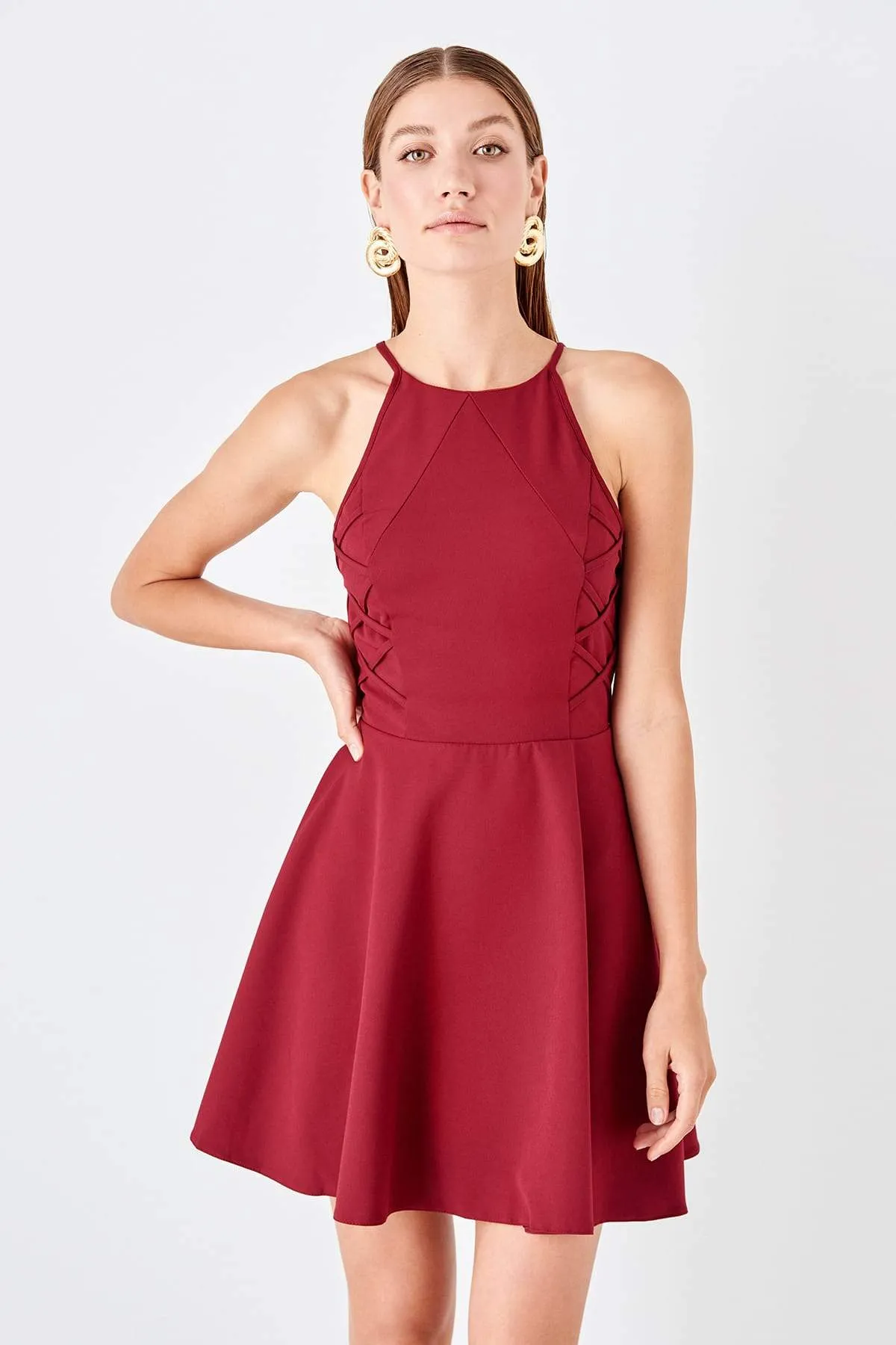 11609 Red Cutout Back Skater Dress