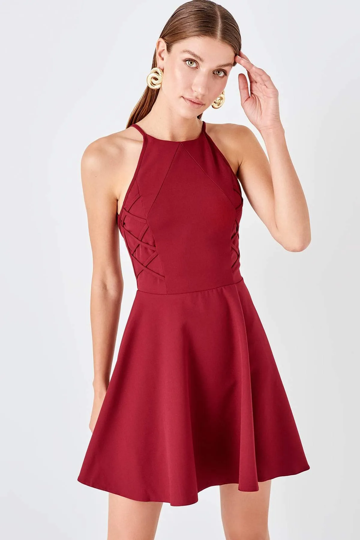 11609 Red Cutout Back Skater Dress