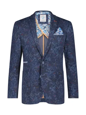 A Fish Named Fred - Pique Floral Blazer in Navy