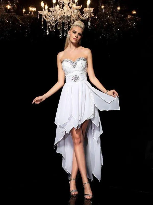 A-Line/Princess Sweetheart Beading Sleeveless High Low Chiffon Cocktail Dresses