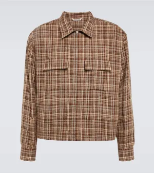 Auralee Checked linen and silk blouson jacket