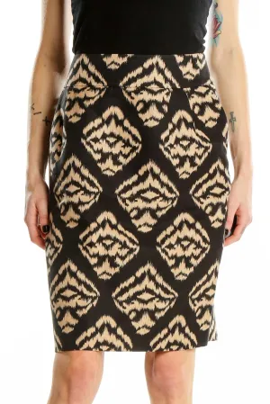 Black and Tan Ikat Print Pencil Skirt