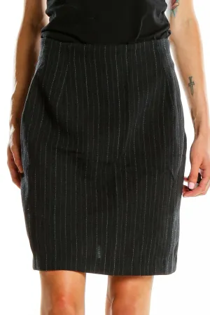 Black Pinstripe Wool Blend Pencil Skirt