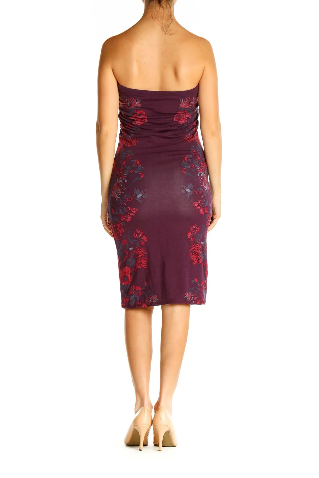 Burgundy Floral Strapless Bodycon Dress