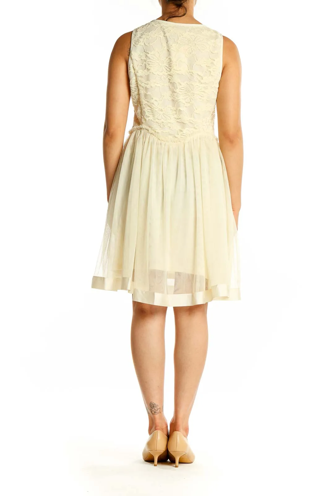 Cream Lace Bodice Sleeveless Dress