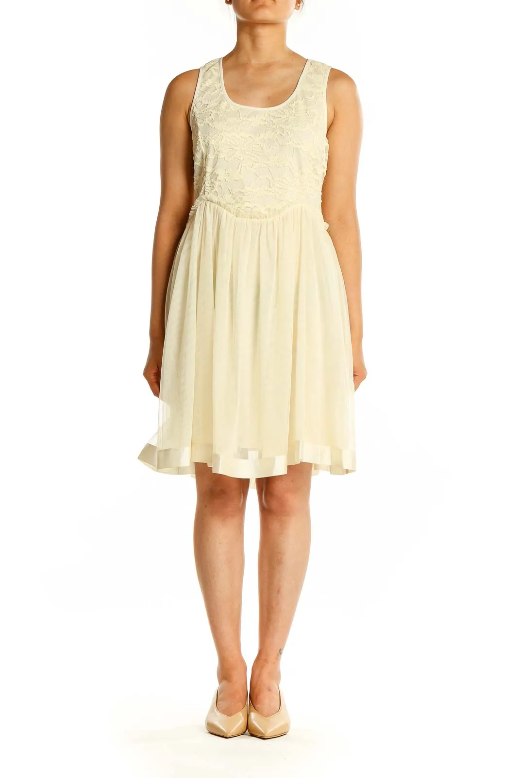 Cream Lace Bodice Sleeveless Dress