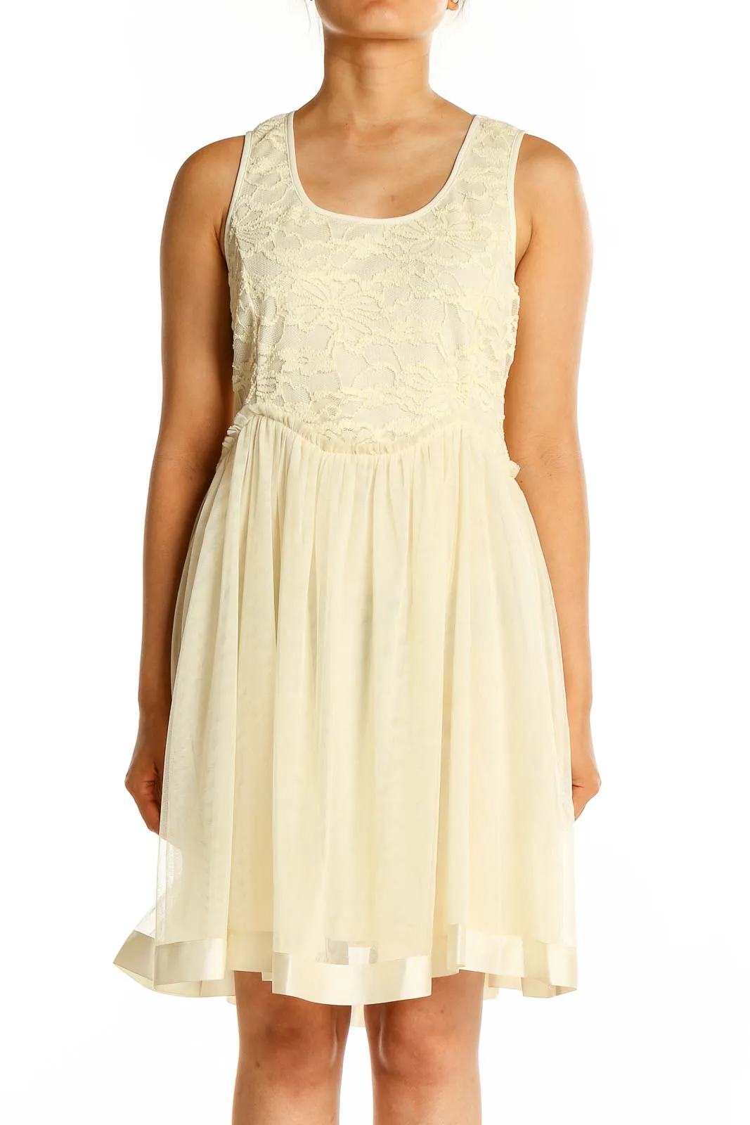 Cream Lace Bodice Sleeveless Dress