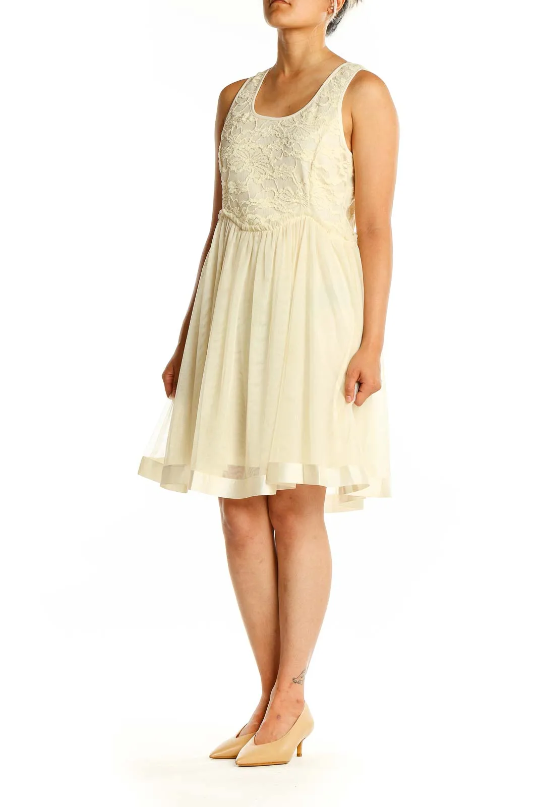 Cream Lace Bodice Sleeveless Dress