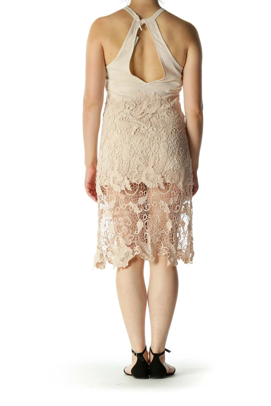 Cream Lace Overlay Sleeveless Midi Dress