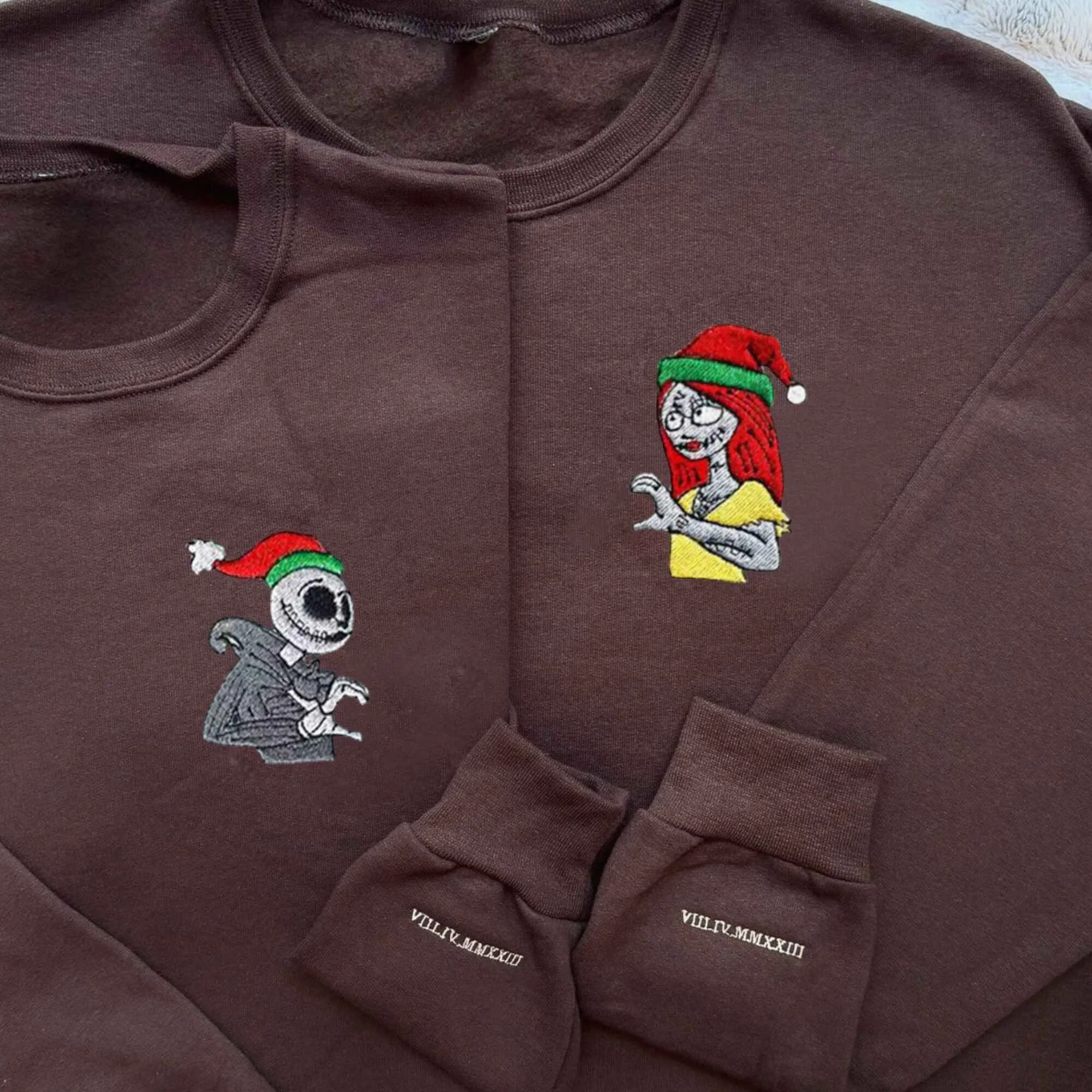 Custom Embroidered Halloween Jack and Sally Couple Hoodies | Perfect Gift for Halloween and Christmas