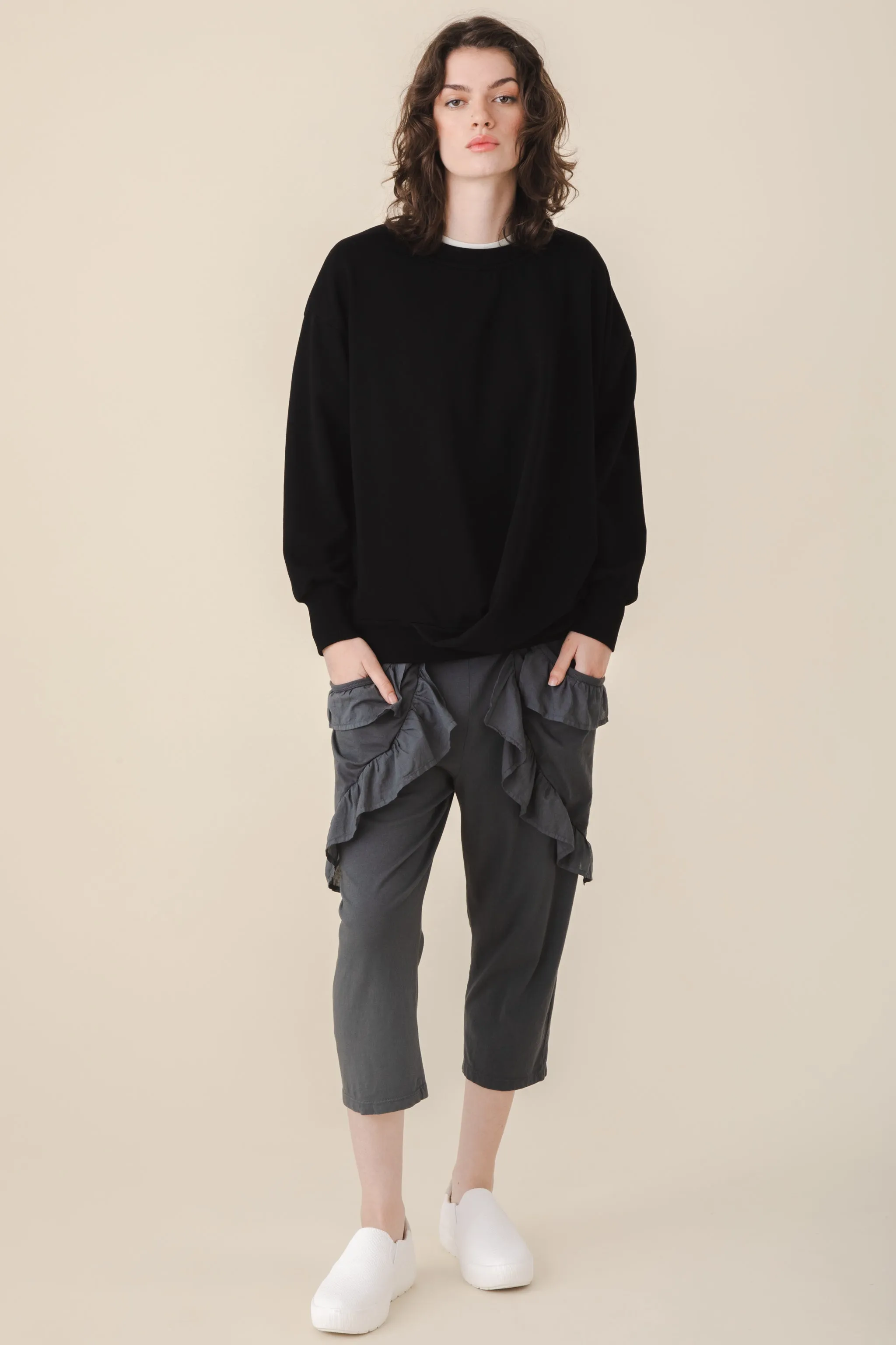 Draped Sweatshirt in Black