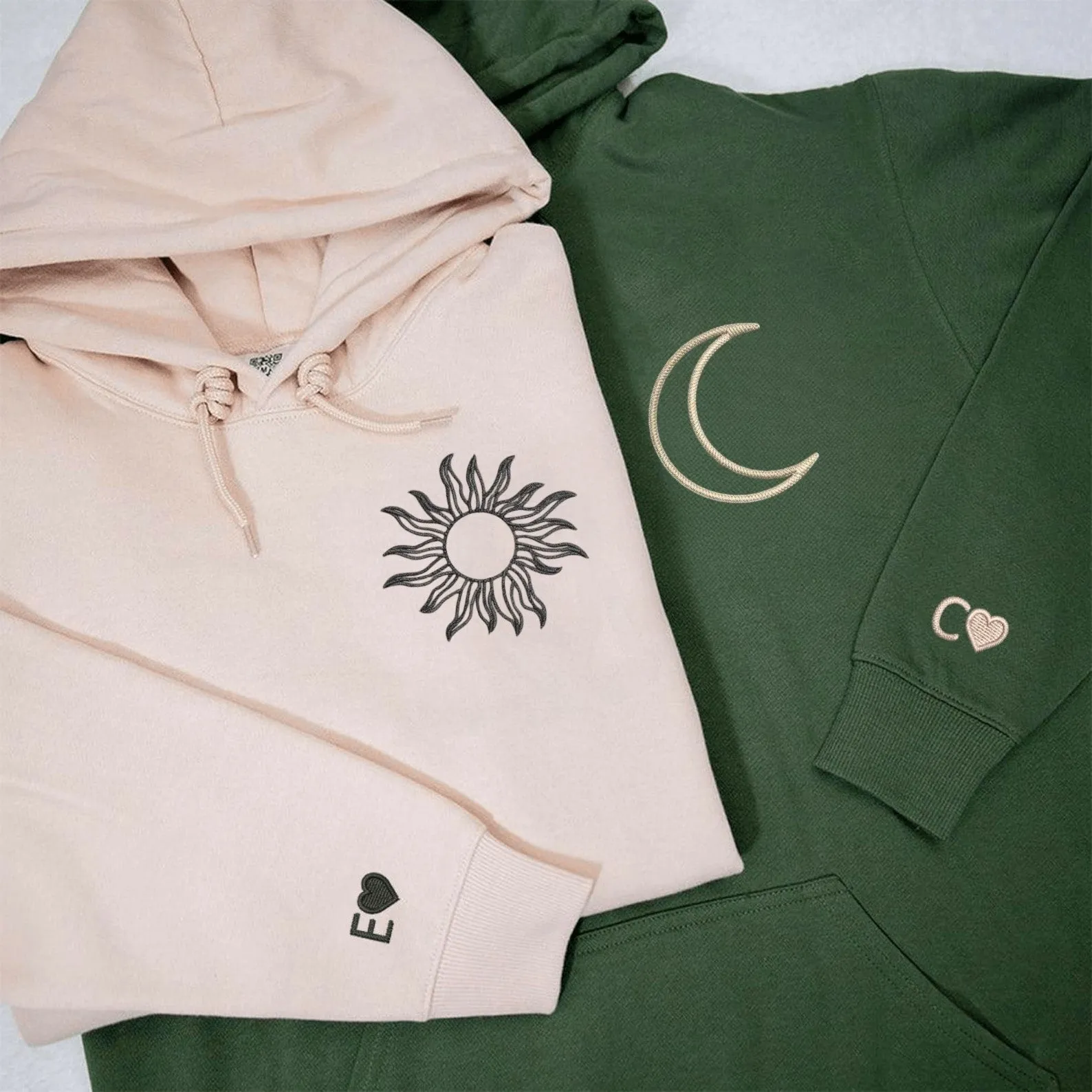 Matching Couple Hoodies - Sun & Moon Couple Custom Embroidered Sweatshirts For Couples