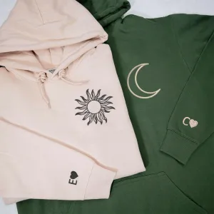Matching Couple Hoodies - Sun & Moon Couple Custom Embroidered Sweatshirts For Couples