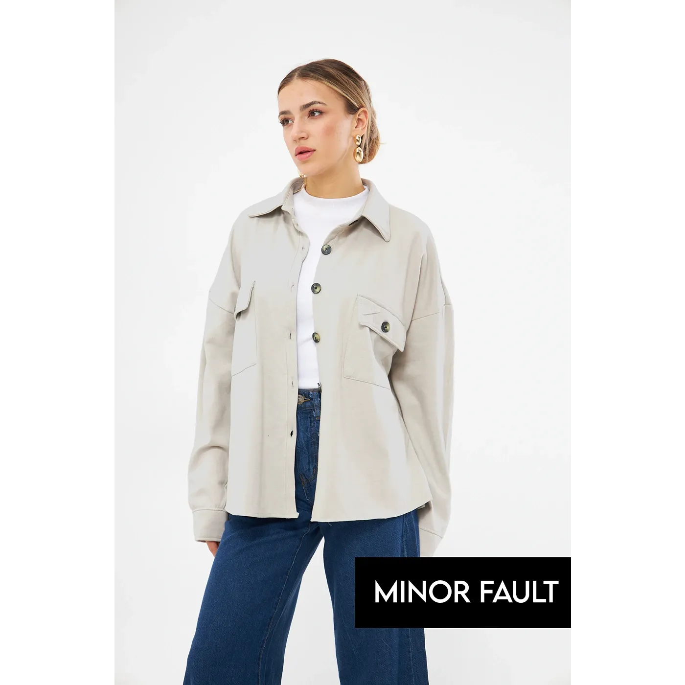(Minor Fault) Beige Oversized Shacket