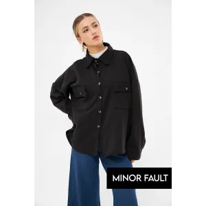 (Minor Fault) Black Oversized Button Down Shacket