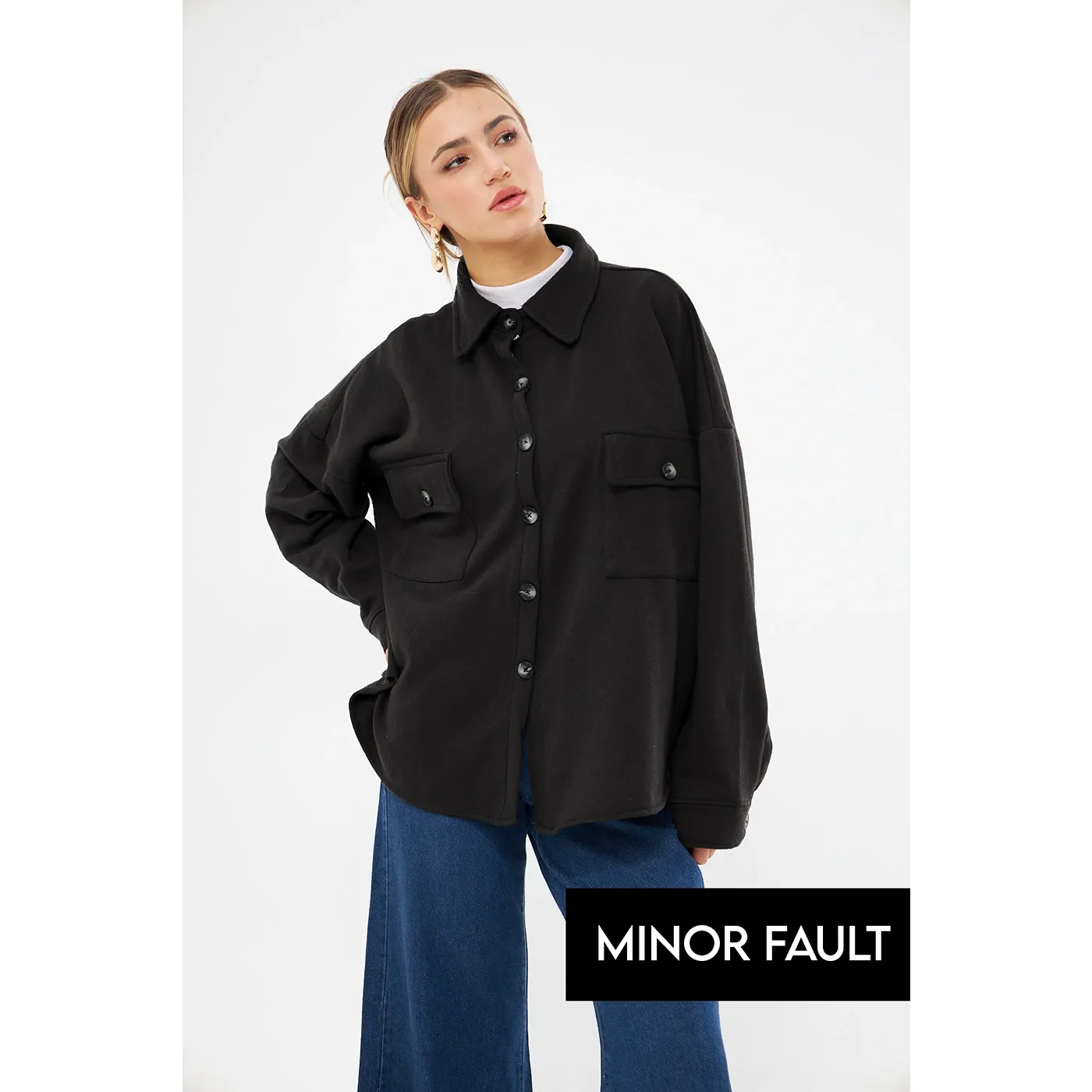 (Minor Fault) Black Oversized Button Down Shacket