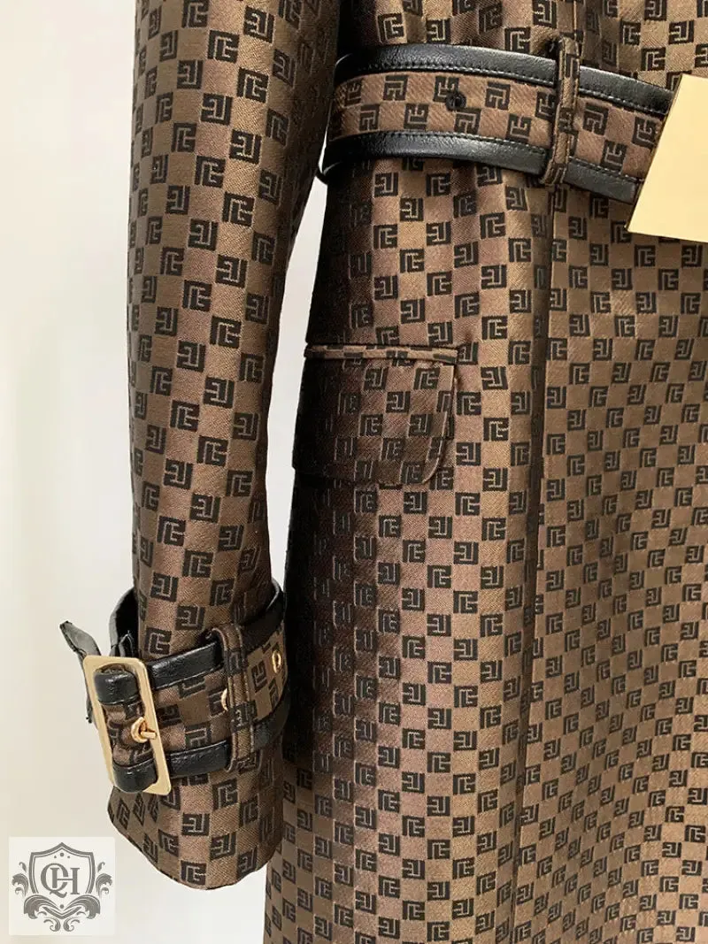 Patterned Long Trench Coat