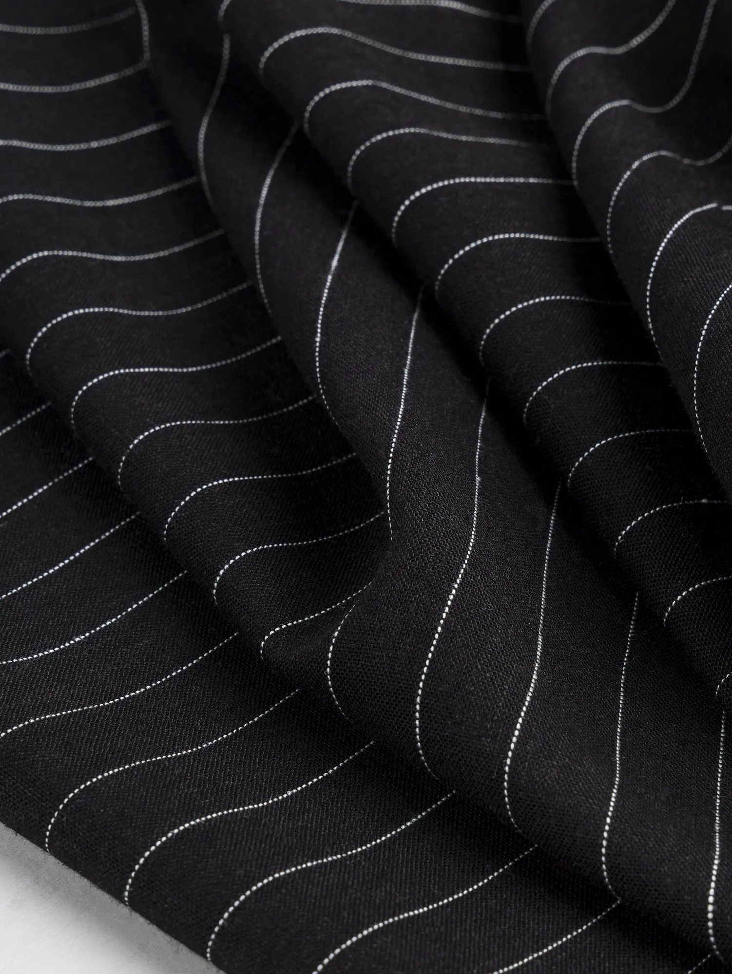 Pinstripe Cotton Suiting Deadstock - White   Black