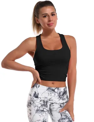 Racerback Athletic Crop Tank Tops black_Biking
