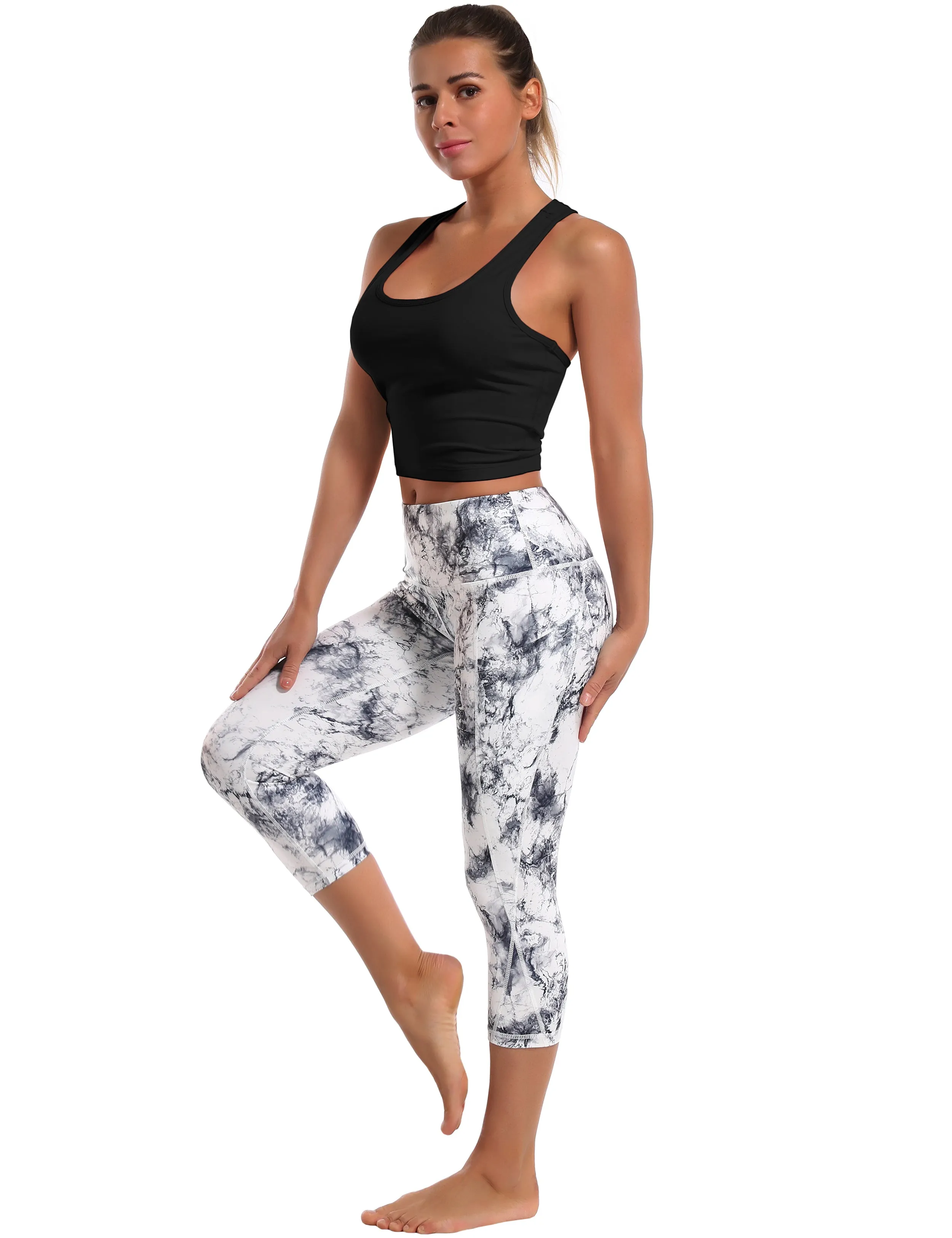 Racerback Athletic Crop Tank Tops black_Biking