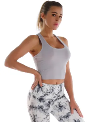 Racerback Athletic Crop Tank Tops heathergray_Biking