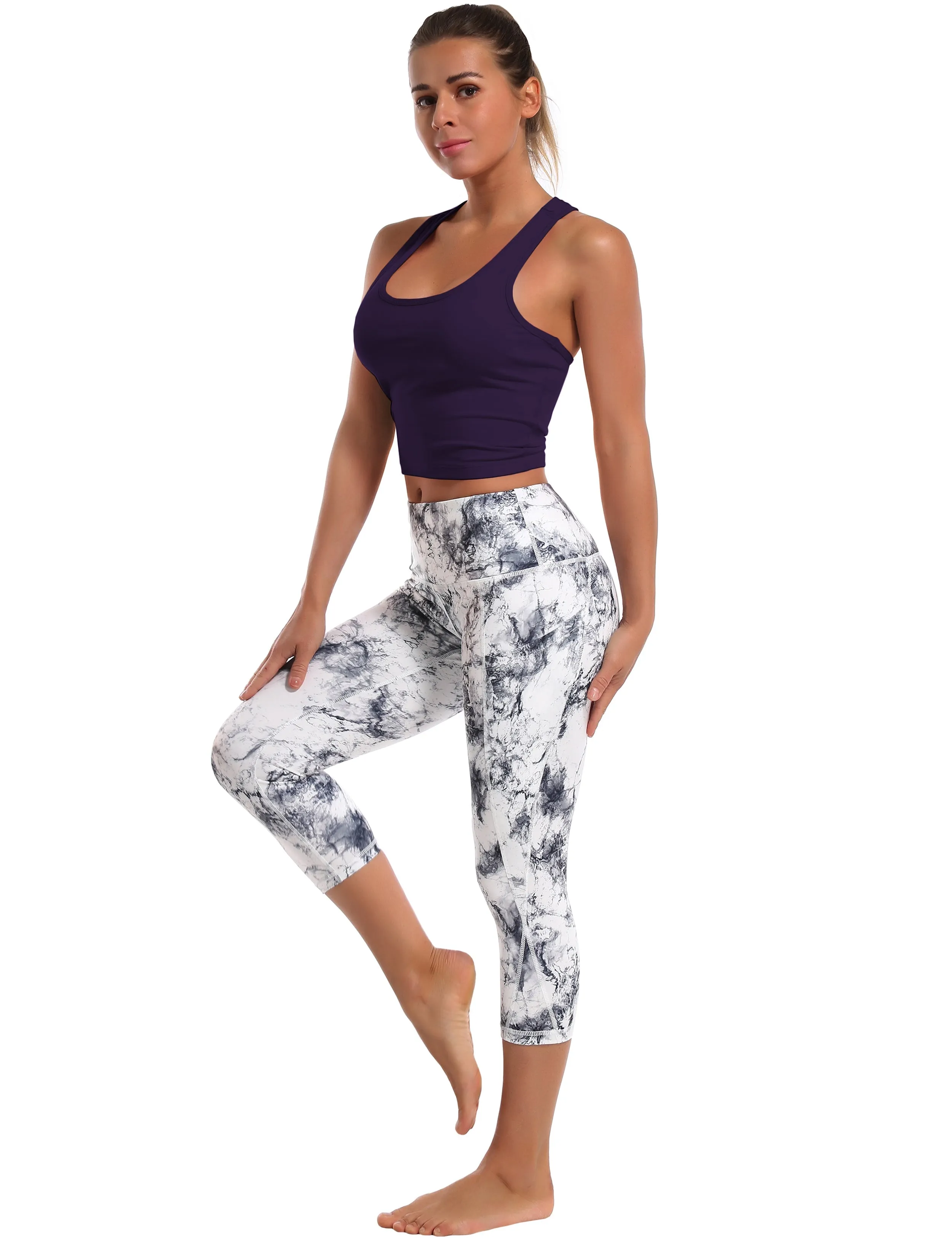 Racerback Athletic Crop Tank Tops midnightblue_Running