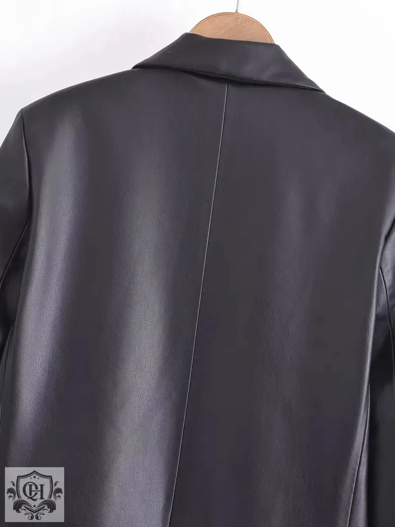 Stylish Faux Leather Overcoat