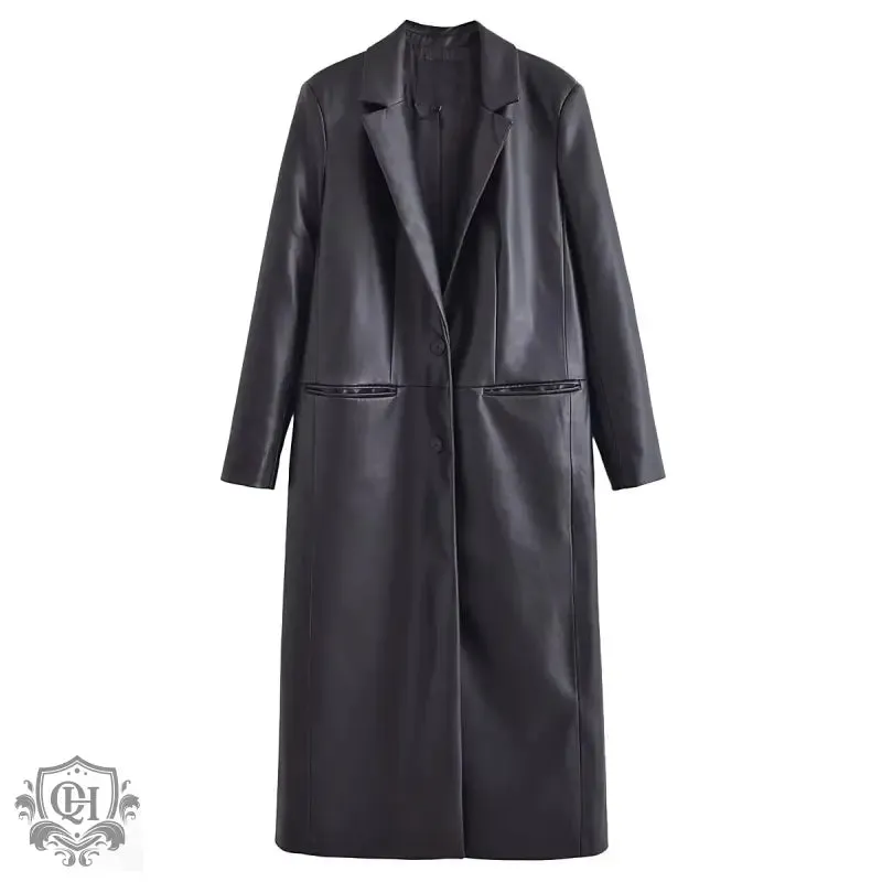 Stylish Faux Leather Overcoat