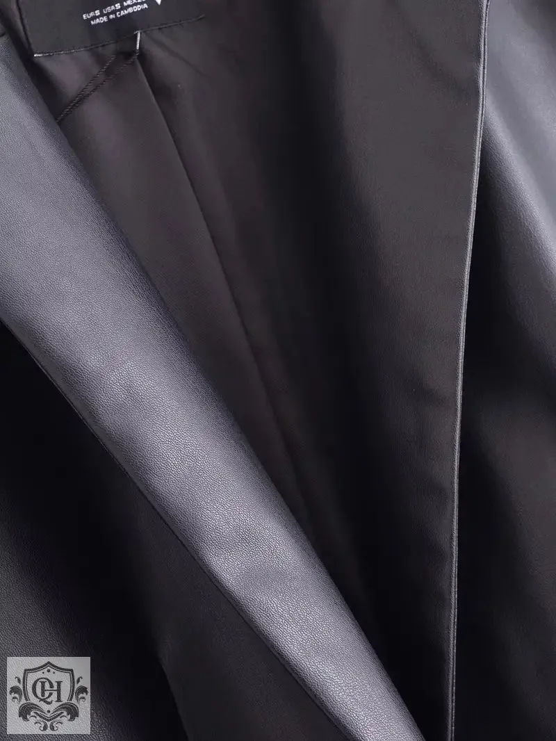 Stylish Faux Leather Overcoat