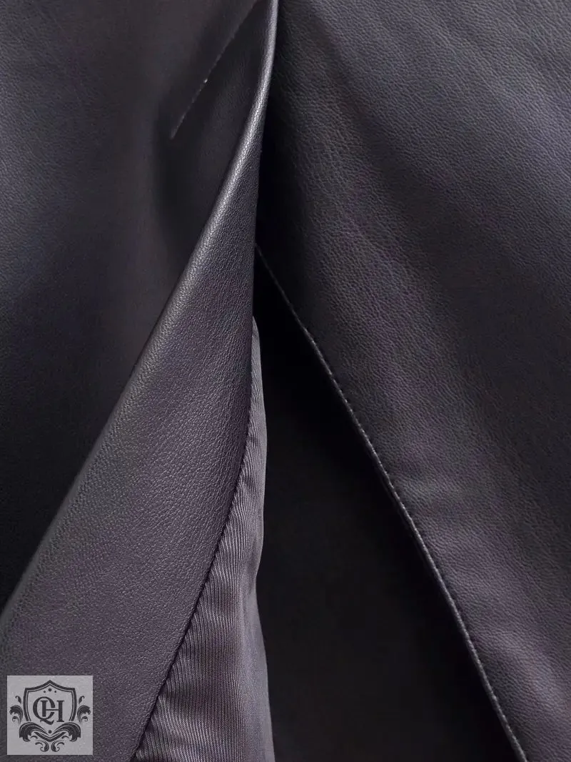 Stylish Faux Leather Overcoat