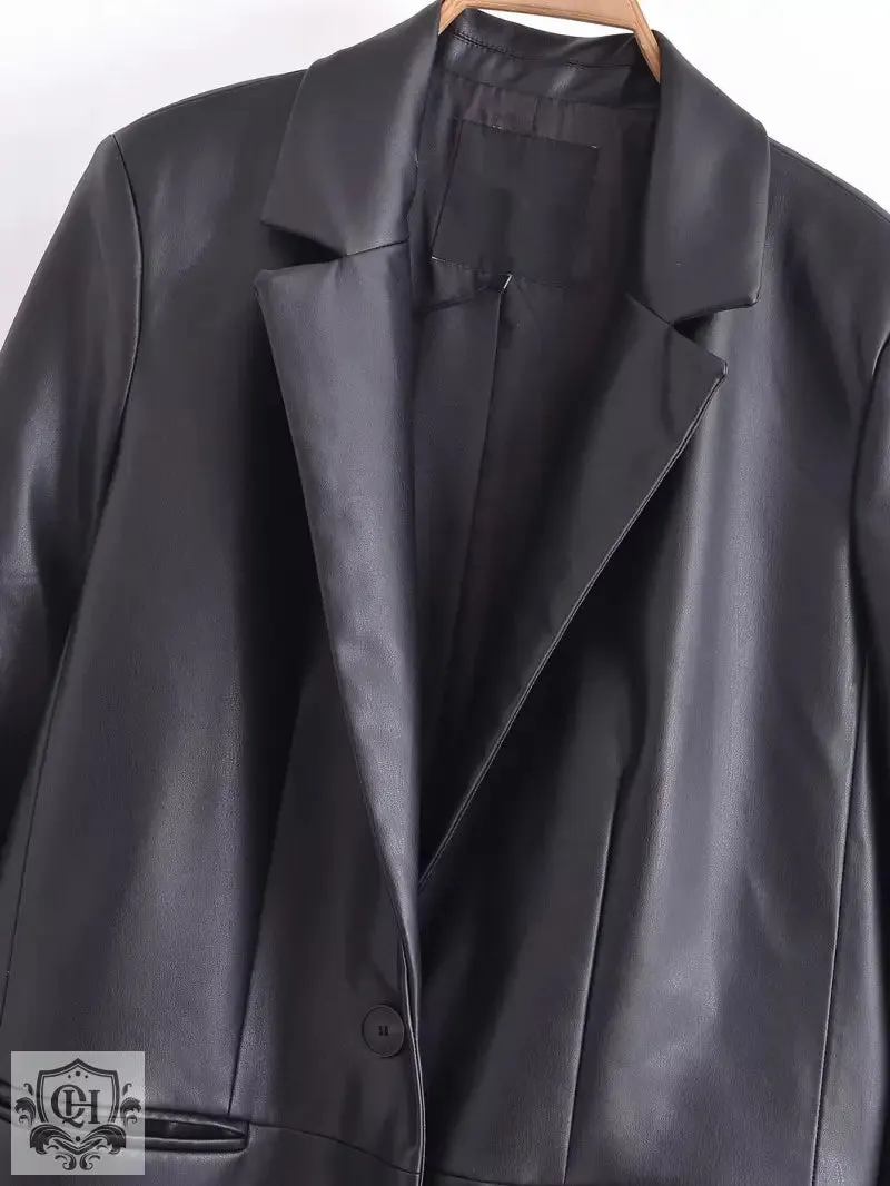 Stylish Faux Leather Overcoat