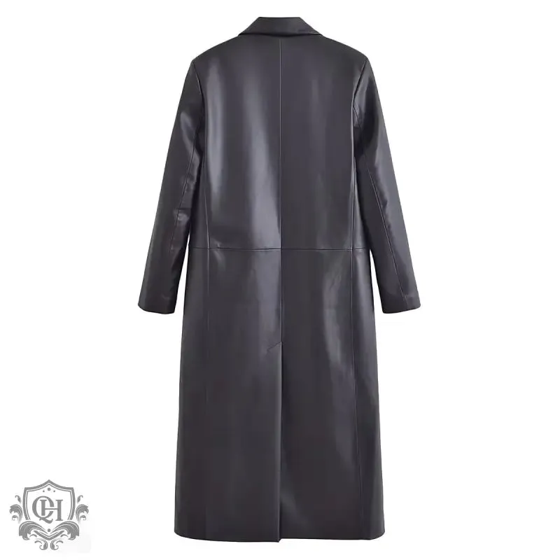 Stylish Faux Leather Overcoat