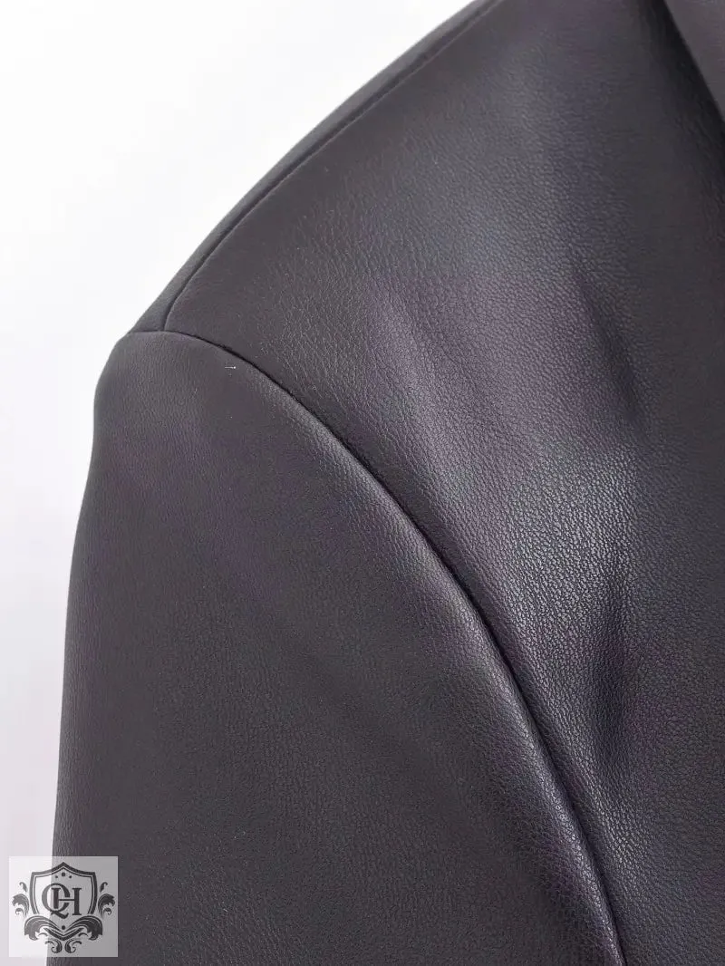 Stylish Faux Leather Overcoat