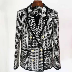 Women's Geometric Coats Monogrammed Blazer Outwear