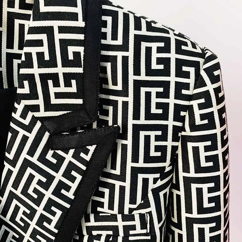 Women's Geometric Coats Monogrammed Blazer Outwear