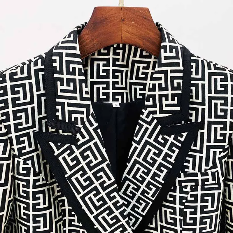 Women's Geometric Coats Monogrammed Blazer Outwear