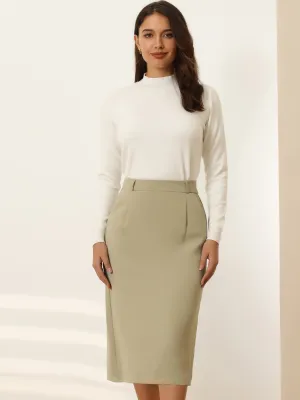 Women's Pencil Skirt High Waist Split Back Work Midi Skirts