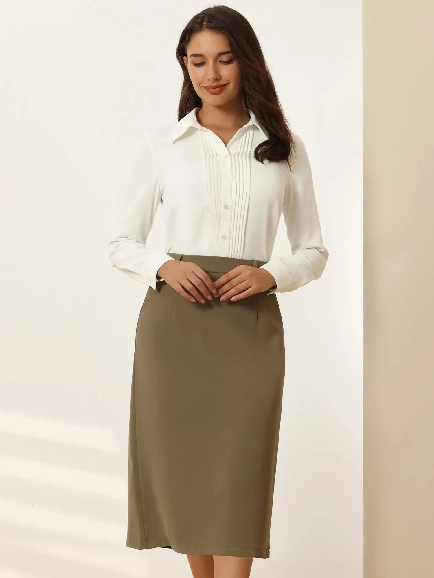 Women's Pencil Skirt High Waist Split Back Work Midi Skirts
