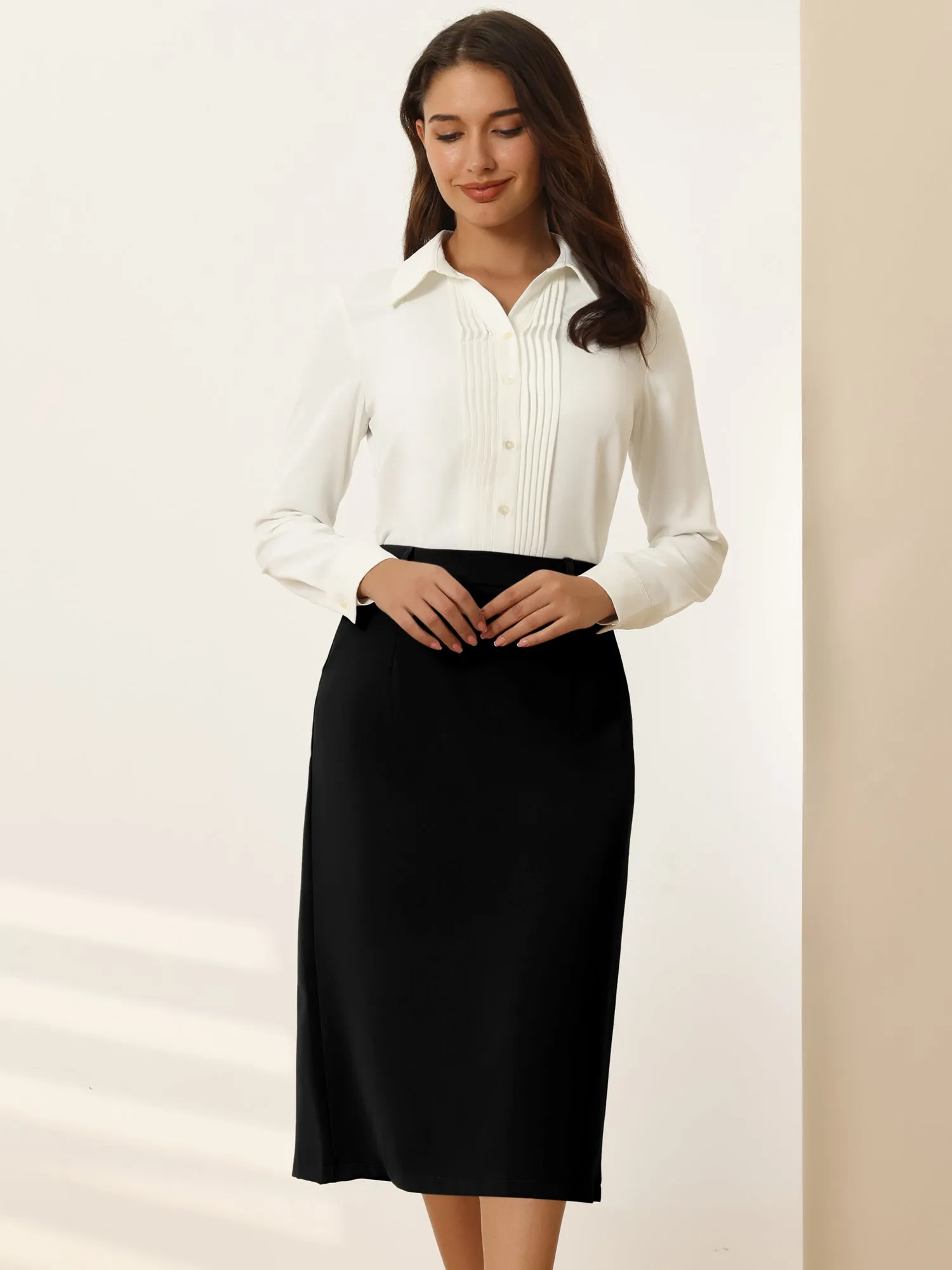 Women's Pencil Skirt High Waist Split Back Work Midi Skirts